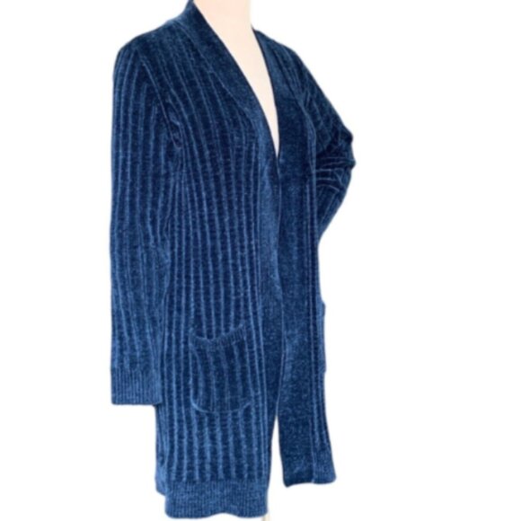 Matty M Longline Chenille Open Cardigan Sz S Blue #12T - Picture 4 of 9